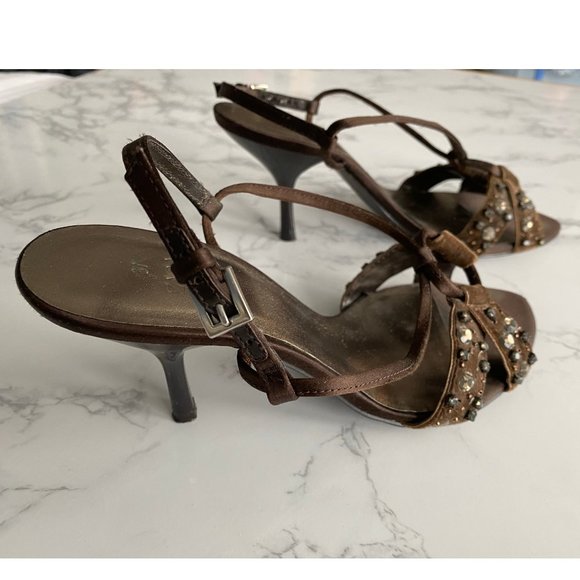 ZARA Brown Rhinestone Studded Strappy Sandals - Picture 6 of 11